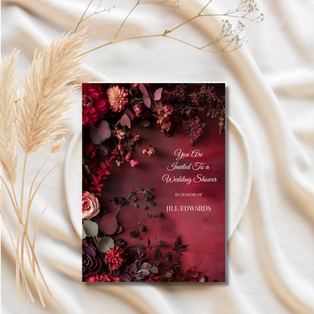 Convite de Chuveiro de Noiva Floral Borgonha (Criador carregado)