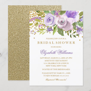 Convite de Chuveiro de Noiva Floral Brilho Dourado