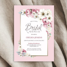 Convite de Chuveiro de Noiva Floral com Borda Rosa