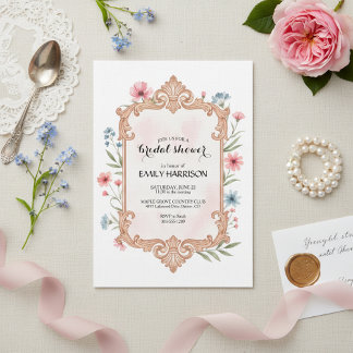 Convite de Chuveiro de Noiva Floral Elegante em Mo