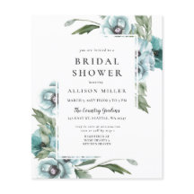 Convite de Chuveiro de Noiva Floral em Azul Empoei