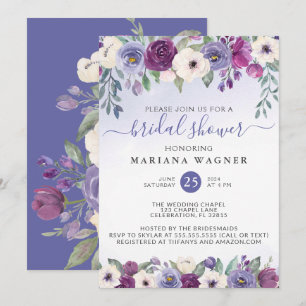 Convite de Chuveiro de Noiva Floral Roxo Azul Peri