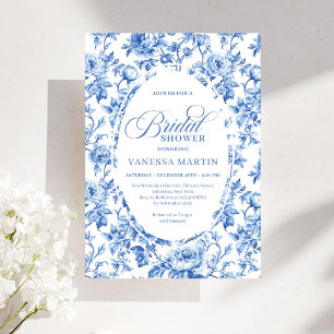 Convite de Chuveiro de Noiva Floral Toile Azul Ele