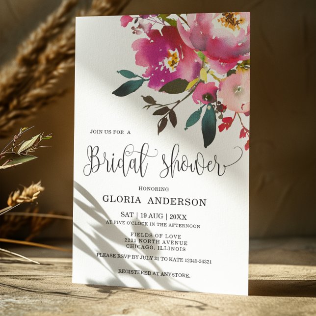 Convite de Chuveiro de Noiva Fuchsia Floral (Criador carregado)