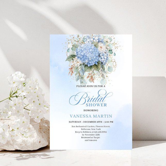 Convite de Chuveiro de Noiva Jardim Boho Blue Hydr (Garden Boho Blue Hydrangea Bridal Shower Invitation)