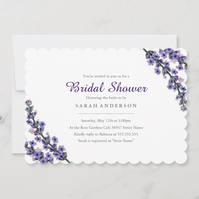 Convite de Chuveiro de Noiva Lavanda Elegante (Frente)