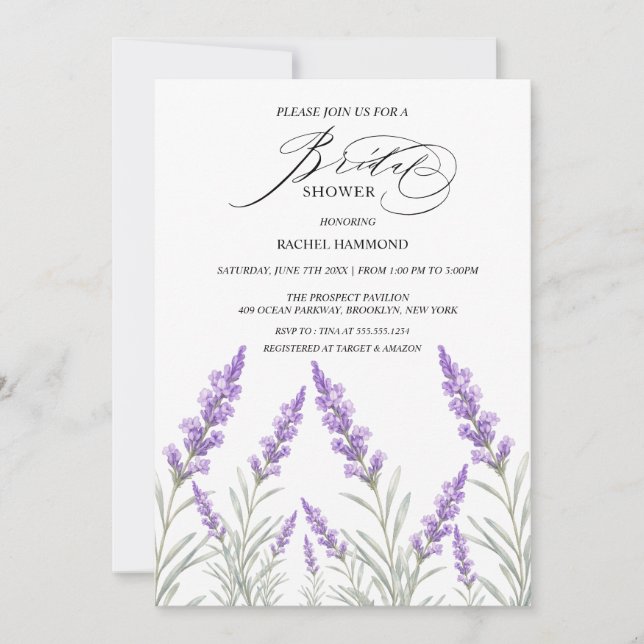 Convite de Chuveiro de Noiva Lavanda Elegante Roxo (Frente)