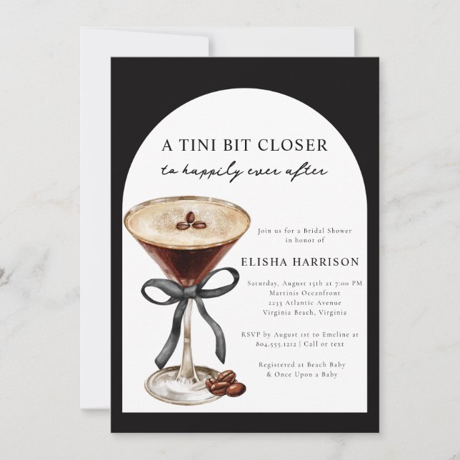 Convite de Chuveiro de Noiva Martini Tini Bit Clos (Frente)