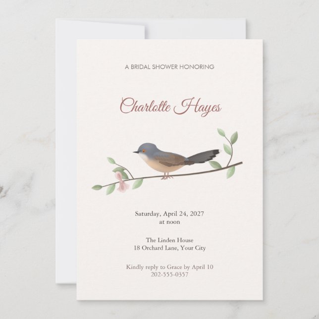 Convite de Chuveiro de Noiva Pássaro Cantor Prinia (Frente)