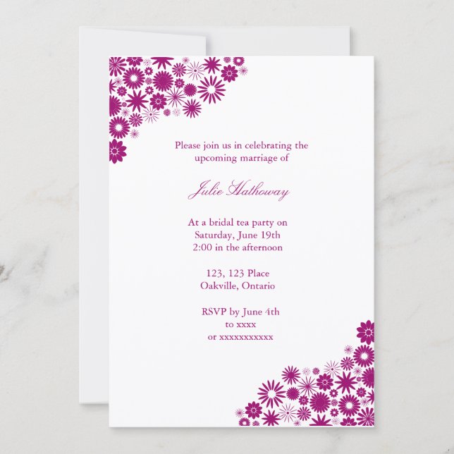 Convite de Chuveiro de Noiva Personalizado Fuchsia (Frente)