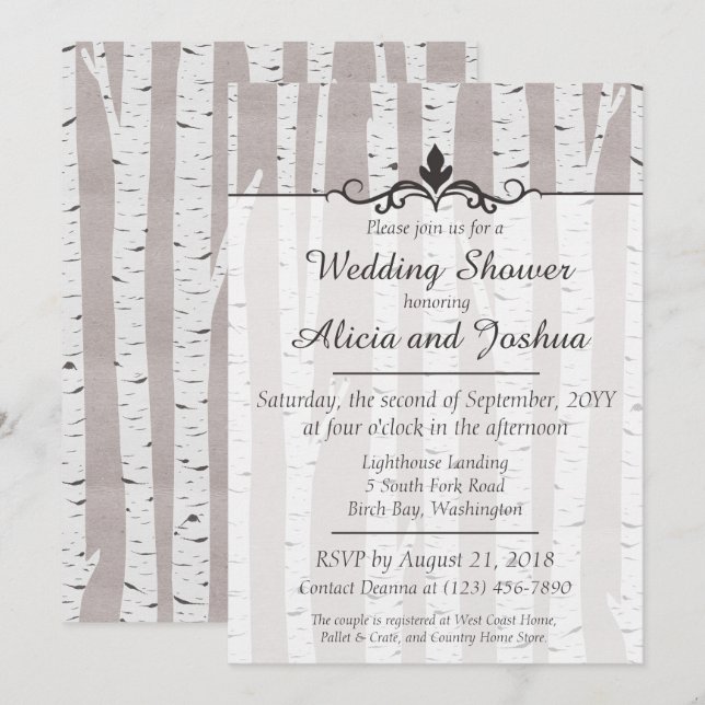 Convite de Chuveiro de Noiva Rústico de Árvore de  (Frente/Verso)