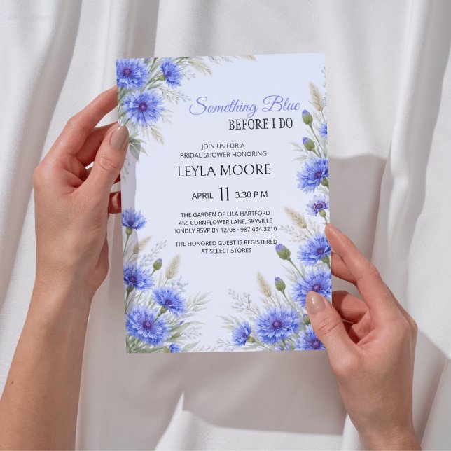 Convite de Chuveiro de Noiva Something Blue Cornfl (Bridal Shower Something Blue Cornflower Invitation
)