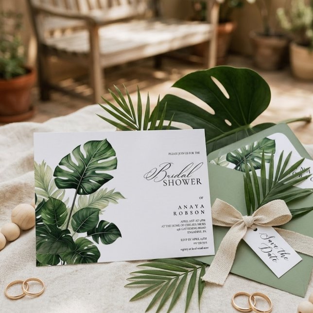 Convite de Chuveiro de Noiva Tropical Monstera (Criador carregado)