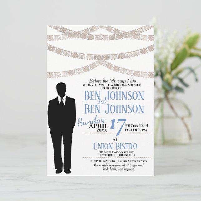 Convite de Chuveiro de Noivos Festivo (Em pé/Frente)