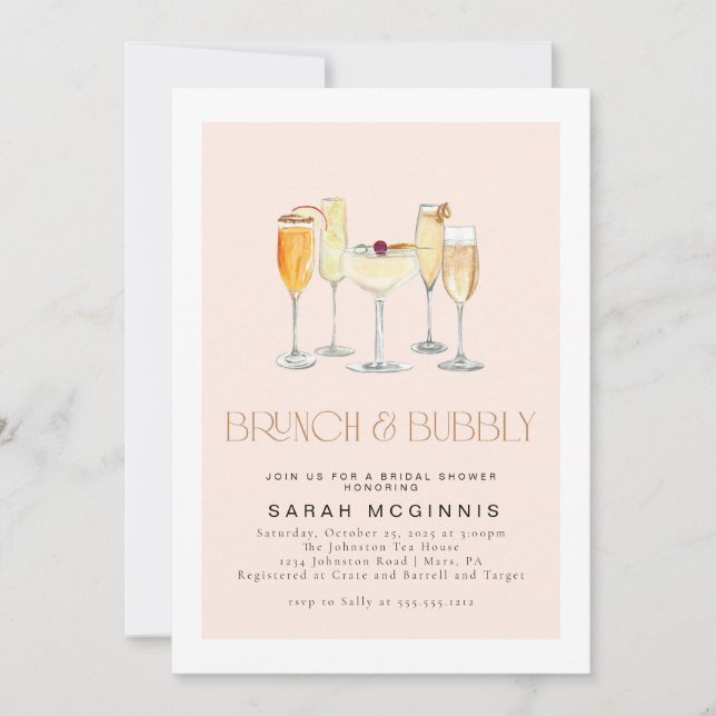 Convite de Chuveiro de Prosecco Champanhe e Brunch (Frente)