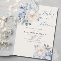 Convite de Chuveiro Floral Azul Menino Bebê em Flo