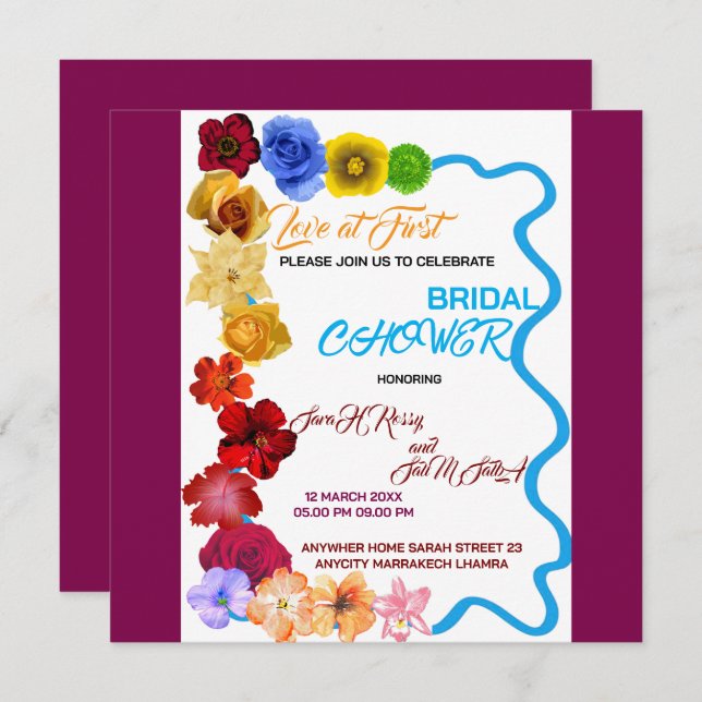 Convite de Chuveiro Floral de Noiva, Chuveiro de N (Frente/Verso)