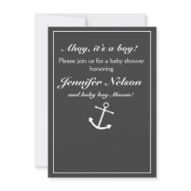 Convite de Chuveiro Náutico Cinza Branco Chic