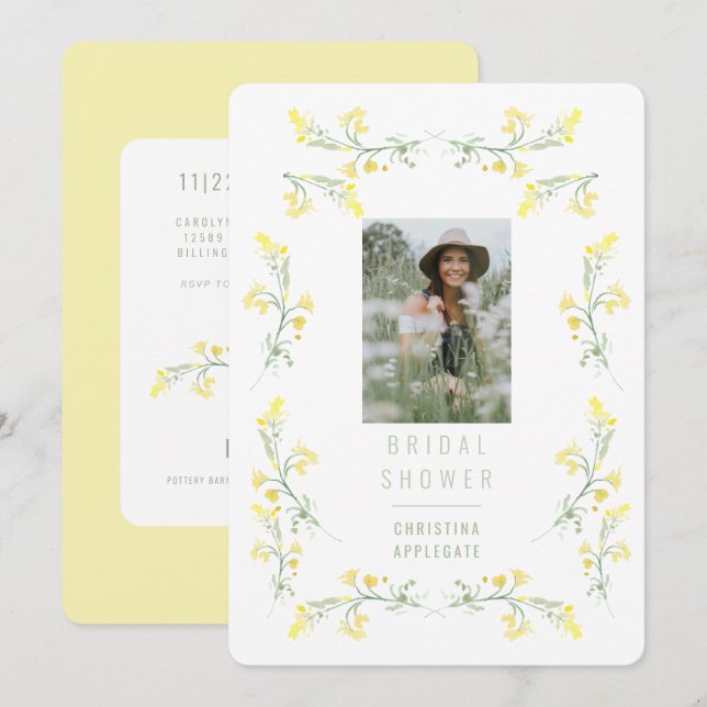 Convite de Chuveiro Nupcial com Foto de Flores Sil (Frente/Verso)