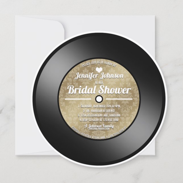 Convite de Chuveiro Nupcial de Disco de Vinil Retr (Frente)