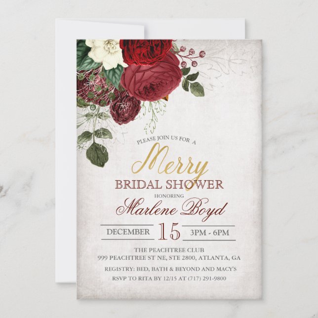Convite de Chuveiro Nupcial de Férias de Inverno (Frente)