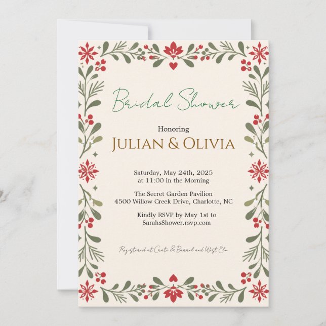 Convite de Chuveiro Nupcial de Natal Aconchegante  (Frente)
