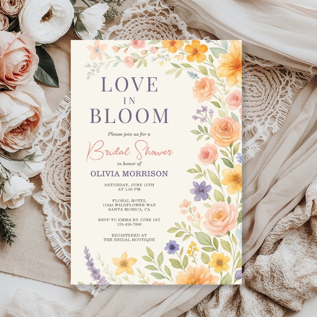 Convite de Chuveiro Nupcial Floral Amor em Flor (Criador carregado)