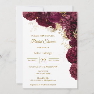Convite de Chuveiro Nupcial Floral Burgundy e Dour