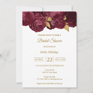 Convite de Chuveiro Nupcial Floral Burgundy e Dour