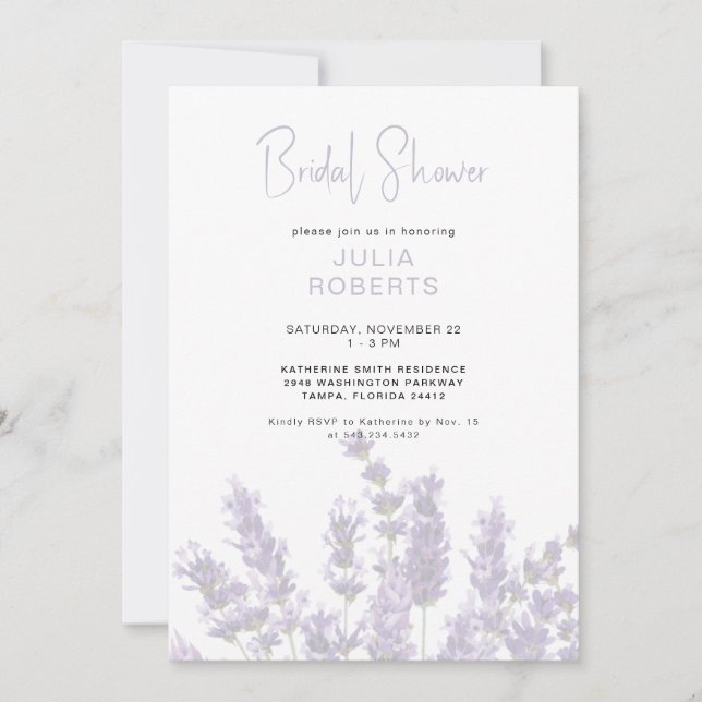 Convite de Chuveiro Nupcial Floral de Lavanda (Frente)