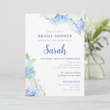 Convite de Chuveiro Nupcial Floral Hortênsia Azul