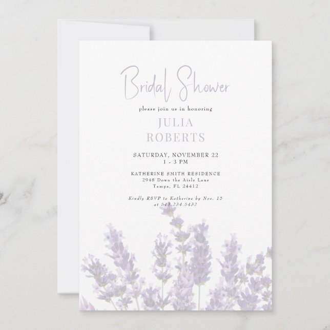 Convite de Chuveiro Nupcial Floral Lavanda II (Frente)