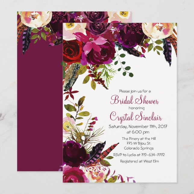 Convite de Chuveiro Nupcial Floral Outono (Frente/Verso)