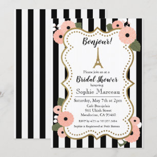 Convite de Chuveiro Nupcial Floral Torre Eiffel Pa