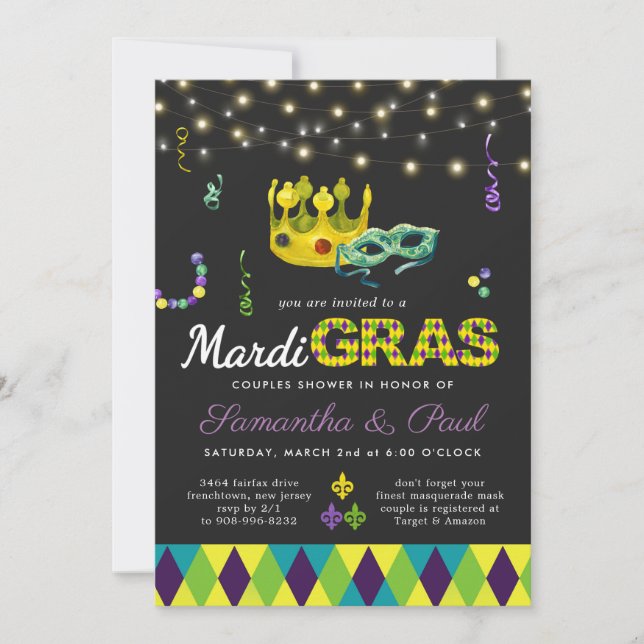 Convite de Chuveiro para Casal de Mardi Gras (Frente)