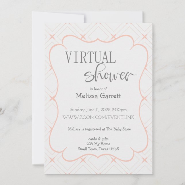 Convite de Chuveiro Virtual Rosa Pastel e Creme (Frente)