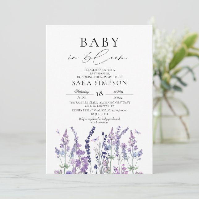 Convite de Chuvinha de Bebê Baby In Bloom Wildflow (Em pé/Frente)