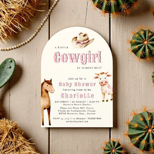 Convite de Chuvinha de Bebê Cowgirl Rosa com Desig