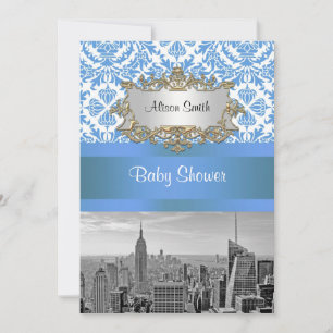 Convite de Chuvinha de Bebê D4 Damask NYC Skyline 