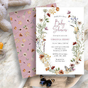 Convite de Chuvinha de Bebê de Flores Silvestres B