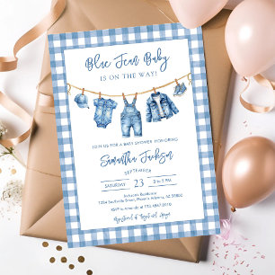 Convite de Chuvinha de Bebê em Denim Blue Jean