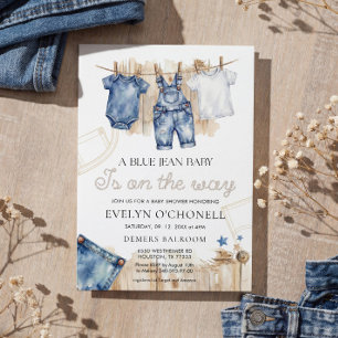 Convite de Chuvinha de Bebê em Jeans Azul