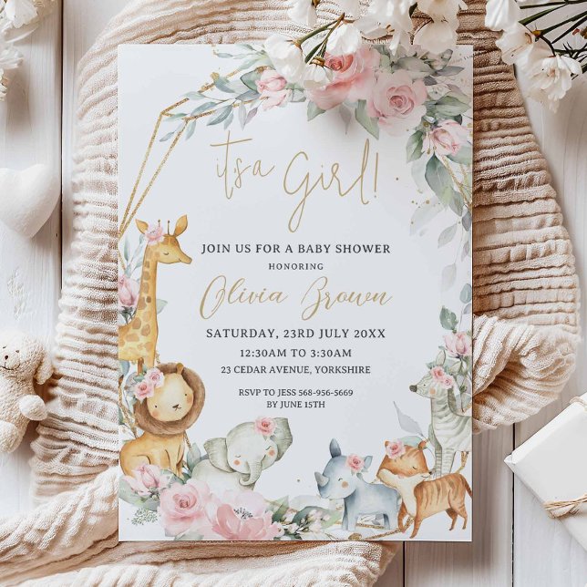 Convite de Chuvinha de Bebê Floral com Animais da  (Criador carregado)