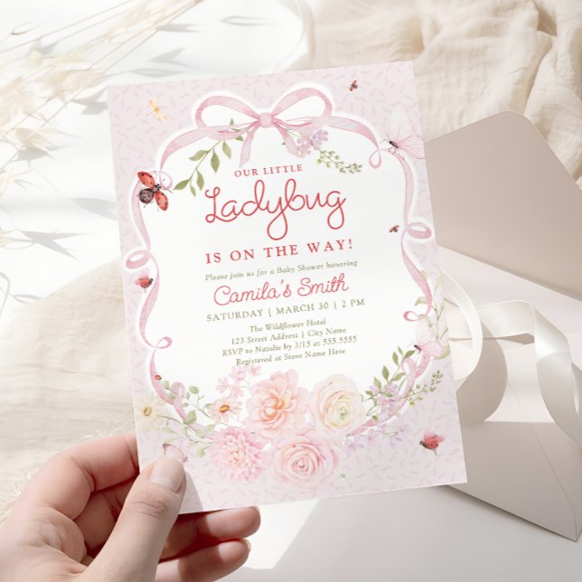Convite de Chuvinha de Bebê Floral Joaninha (Criador carregado)
