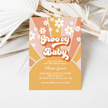 Convite de Chuvinha de Bebê Groovy Baby Retro Suns
