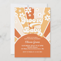 Convite de Chuvinha de Bebê Groovy Baby Retro Suns