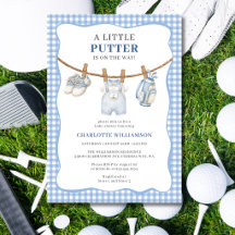 Convite de Chuvinha de Bebê Little Putter Azul par