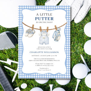 Convite de Chuvinha de Bebê Little Putter Azul par