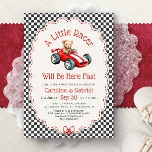 Convite de Chuvinha de Bebê Little Racer Race Car