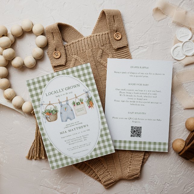 Convite de Chuvinha de Bebê Localmente Cultivado e (Locally Grown Clothesline All in One Baby Shower Invitation)